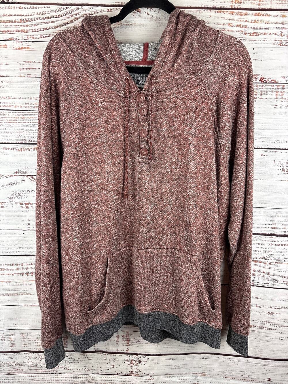 Brooklyn Cloth Maroon Gray Hoodie Knit Sweatshirt Pullover Stretch Mens Size L